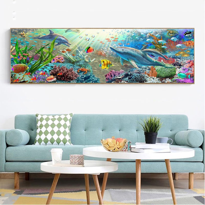 YALKIN 5D Diamond Painting Kits for Adults DIY Large Dolphin Full Round Drill (35.4x11.8inch) Cross Stitch Embroidery Pictures Arts Paint by Number Kits Diamond Painting Kits for Home Wall Decor - Image 2